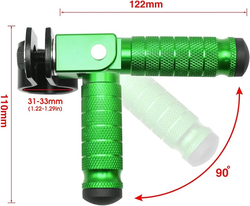 YWLUWEI M8 Motorcycle Foot Rests Fit 1.22-1.29in Motorbike Brackets Foldable Foot Pegs Front Footpeg Rear Footpeg Anti-Skid Rearsets Folded Footrest 90 Degree Fixed Folding Passenger Pedal Supports (Green) - Image 4